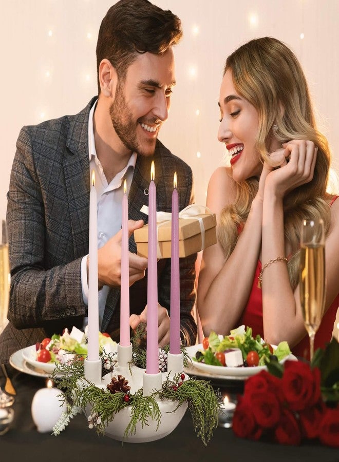BALEAGCDL حامل شموع سيراميكي على شكل إكليل مجيء - 4 قواعد شموع بيج مدببة، حامل شموع عصري عاجي لتزيين طاولة المطبخ في حفلات عيد الميلاد (بدون شموع) - Image 3